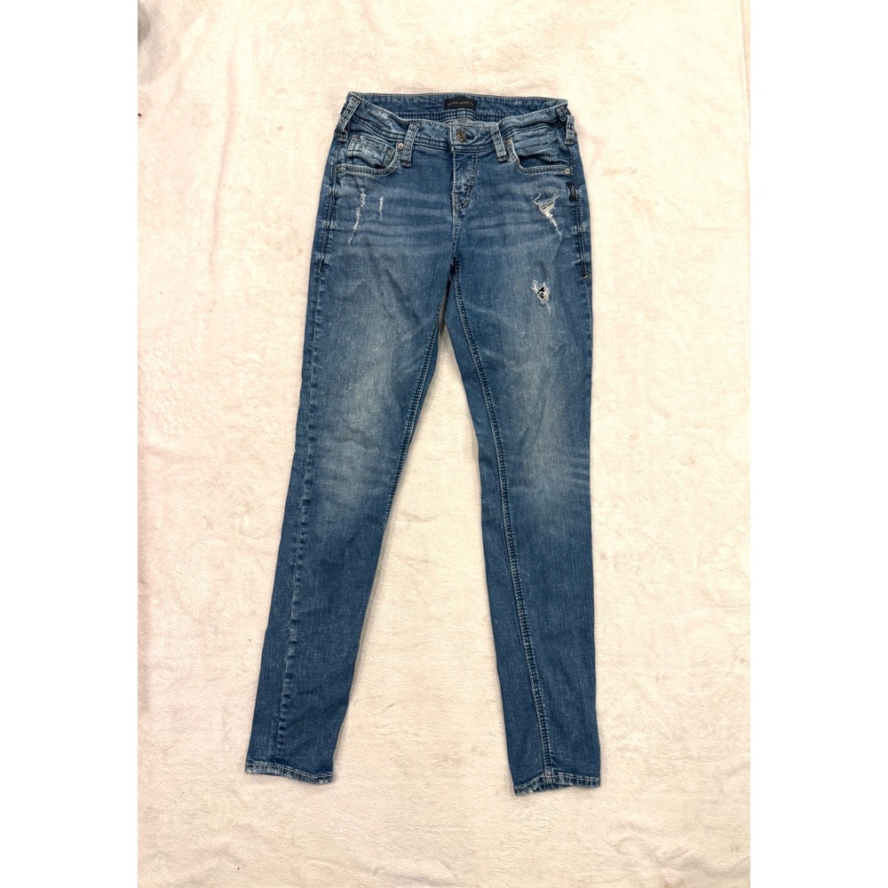 Silver Jeans Co Girlfriend Distressed Slim Jeans Medium Wash W25 L29
